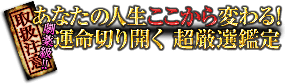 取扱注意 劇薬級!! あなたの人生ここから変わる! 運命切り開く 超厳選鑑定 取扱注意 劇薬級!! あなたの人生ここから変わる! 運命切り開く 超厳選鑑定