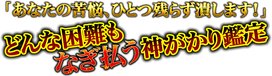 「あなたの苦労、ひとつ残らす潰します!」 どんな困難もなぎ払う神がかり鑑定 「あなたの苦労、ひとつ残らす潰します!」 どんな困難もなぎ払う神がかり鑑定