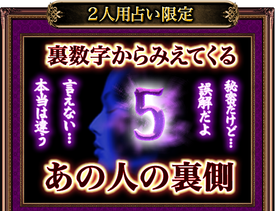 2人用占い限定　裏数字からみえてくるあの人の裏側　秘密だけど…　誤解だよ　言えない…　本当は違う