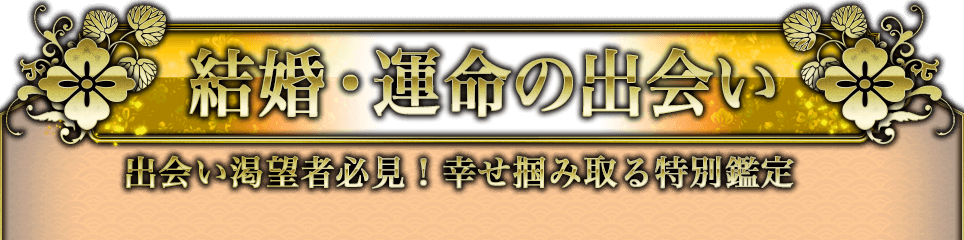 結婚・運命の出会い 出会い渇望者必見! 幸せ掴み取る特別鑑定 結婚・運命の出会い 出会い渇望者必見! 幸せ掴み取る特別鑑定